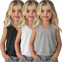 3 Pack Toddler Girls Tank Tops | Back to School, Summer Sleeveless Shirts, V Neck, Baby Basic Tees, Active Tops, Loose Fit, Playwear, Preschool, 18M-5T