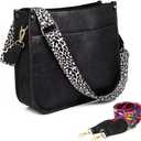 AUYOCO Vegan Leather Crossbody Bags for Women, Crossbody Purse With Guitar Strap Zipped Pockets Handbag Shoulder Bag (Black(including Two Straps))