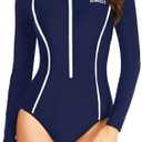Daci Women Long Sleeve Rash Guard One Piece Zipper Swimsuit Surfing Bathing Suit UPF 50, S