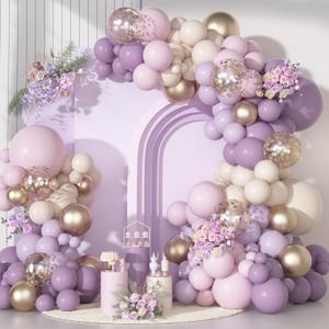 Ouddy Party Dusty Purple Balloon Arch Garland Kit, Different Sizes 18 12 10 5Inch Purple Pink Lavender Sand Rose Gold Metal Confetti Balloon for Bridal Baby Shower Wedding Birthday Party Decoration