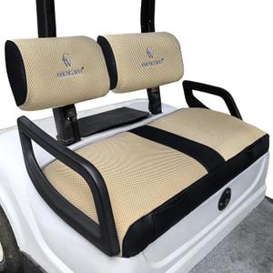Golf Cart Seat Covers for Yamaha G22 G19 G16 G9 G2 Front Standard Seat Cushion,Cooling Mesh and Vinyl Leather Yamaha Seat Covers with Pockets,No Stapler Needed Replacement Front Seat Cover, (Beige)