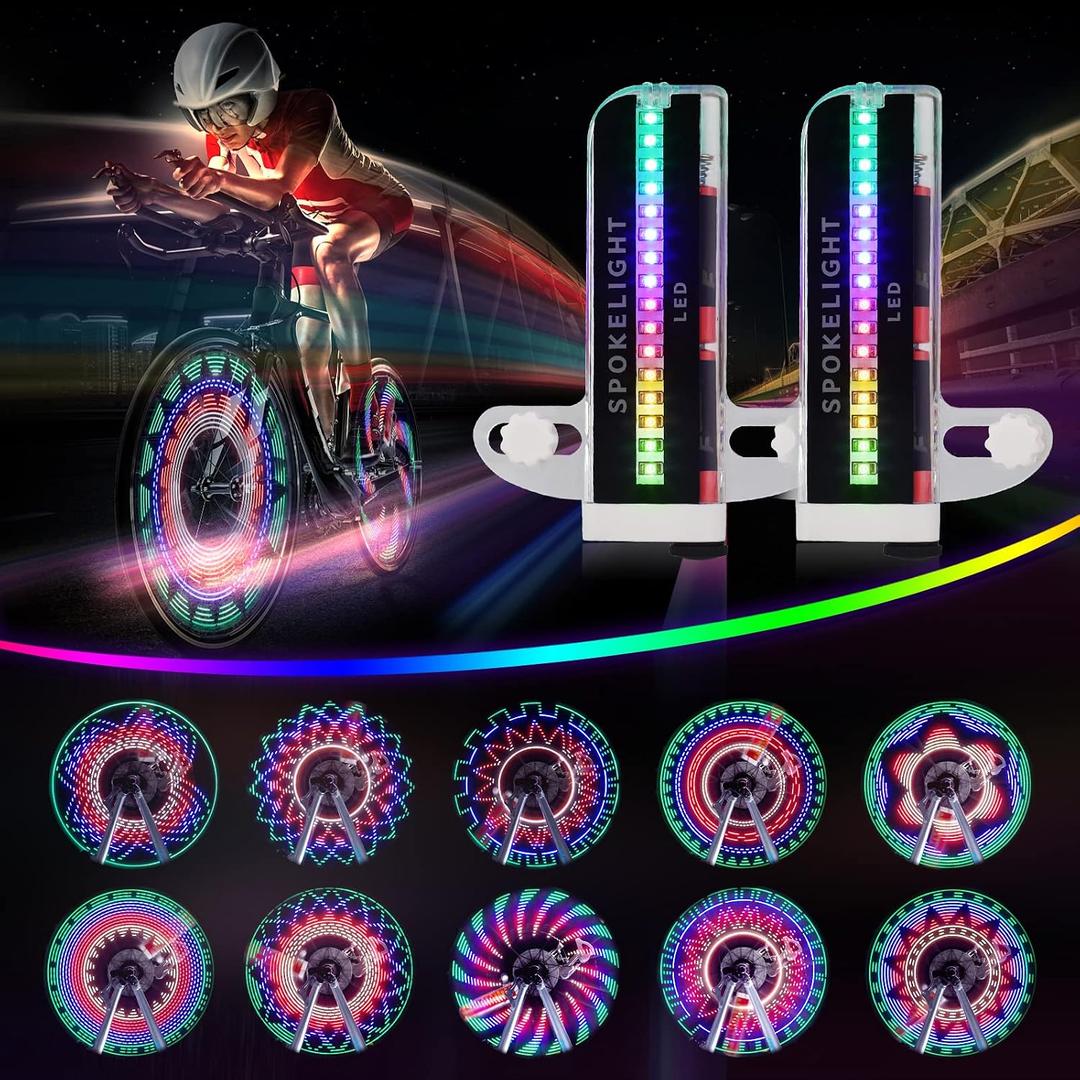 Bicycle Wheel Lights, Bike Wheel Lights for Night Riding, Bike Spoke Light, Bicycle Accessories, 32Leds, 32 Patterns Waterproof, for Kids & Adult (Black-2packs)