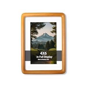 RRQKMBO 4x6 Natural Solid Wood Picture Frames, HandCrafted Photo Frame with Mat to 3.5 x 5, Rounded Corner Wooden Frames Vertical or Horizontal Display(Teak)