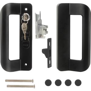 Sliding Door Handle Set 5-5/8 Inch Hole spacing, Full Replacement Patio Sliding Door Handle Set with Mortise Lock & Key, Front and Back Side Replacement Handle Lock Set -Black