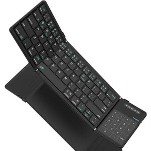Nillkin Foldable Travel Keyboard with Touchpad & Number Pad, Bluetooth Wireless Portable Folding Full Size Keyboard with Trackpad for PC Laptop iPad Tablets Smartphone, Silicone Leather Cover, Black