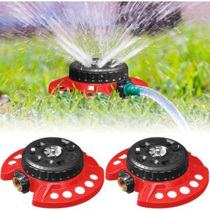2 Pcs 9 Pattern Lawn Sprinkler Small Stationary Water 360 Degree Sprinkler Heavy Duty Metal Decorative Base for Watering Small or Odd Shaped Areas, Covers up to 538.2 sq. ft(Red)
