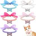 Frienda 5 Pcs Pet Pearl Necklace Diamond Crystal Dog Pearl Necklace Collars with Bling Rhinestones Bone Dog Cat Jewelry Set Wedding Collar for Puppy Pets (S)