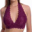 JOJOANS Halter Lace Bralette Unpadded Wireless Sheer Bra Bustier Full Coverage Lingerie (M)