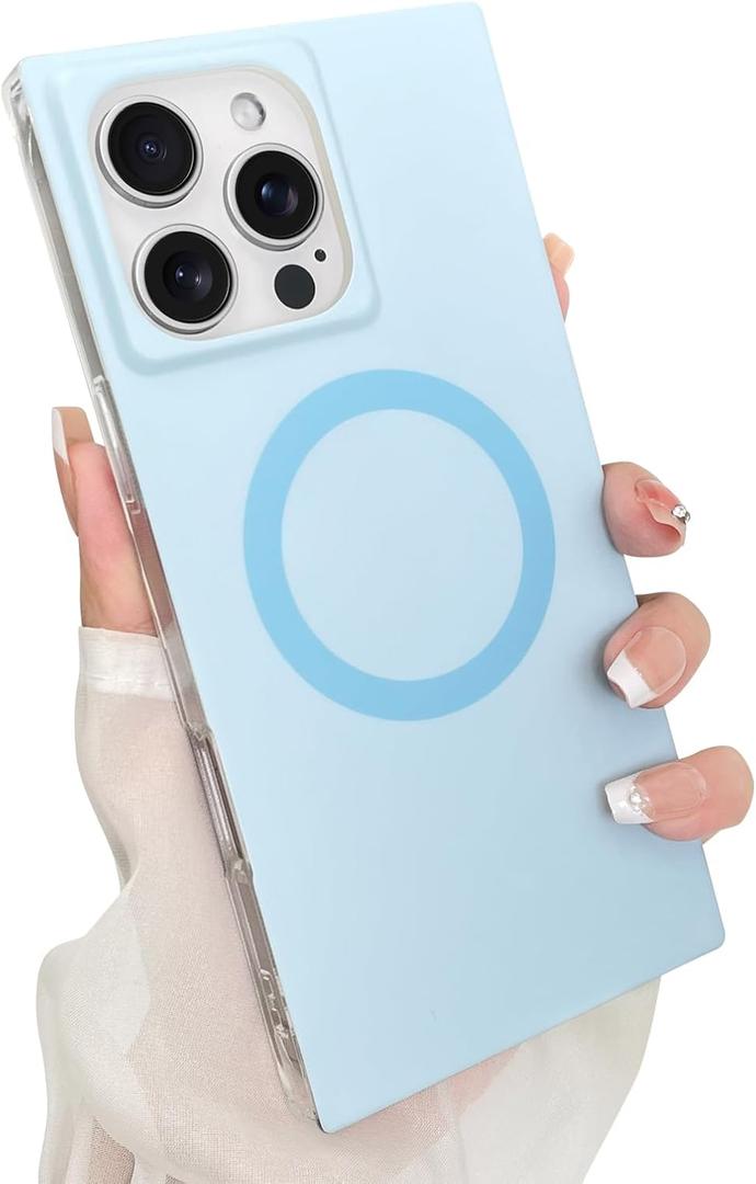 Rectangle Case for iPhone 16 Pro Case for Women Girls Boys [Compatible with Magsafe] Cute Candy Color Design, Kawaii Aesthetic Girly Magnetic Protective Phone Cover, Mist Blue