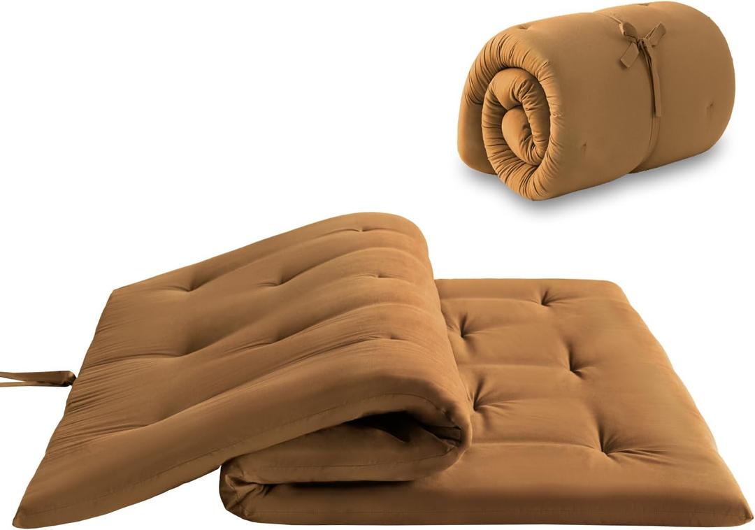 Japanese Floor Futon Mattress Twin Size 39"x 80", Foldable Bed Mattress, Portable Tatami Mat Sleeping Pad, Folding Futon Cushion, Roll Up Floor Lounger for Guest Room Dormitory (Brown)