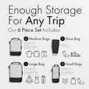 (Not Made In China) Compression Packing Cubes For Travel, Suitcase and Luggage Space Saver Organizer Bags, Lightweight, Waterproof, Durable, 6pc Set, Black