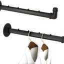 IBUYKE 2 Pcs 15.7 Inch Industrial Pipe Clothes Bar, Multifunctional Wall Mounted Clothes Rail, Heavy Duty Space-Saving Hanging Closet Rod for Bedroom Bathroom, Black TYJ008H-2