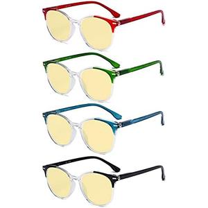 Eyekepper 4-pack Round Reading Glasses Blue Light Blocking Women Yellow Tinted +3.00
