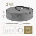 ZOBER 2 Pack Oxford Christmas Wreath Storage Container 36 Inch - Wreath Bag for Artificial Wreaths Box - Waterproof Fabric, Dual Zippered Wreaths Storage Bag With Strong Durable Handles - Gray