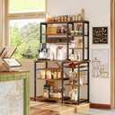 SUPERJARE Large Bakers Rack with Power Outlets, 39.6 Inches Microwave Stand Coffee Bar with 6-Tier Storage, 12 S-Shaped Hooks, Kitchen Shelf with Wire Basket, Rustic Brown, Size: 39.4inch