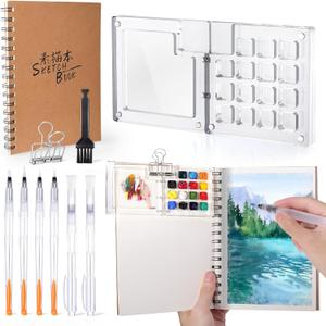 Vodolo Mini Water Color Paint Set,Portable Pocket Artist Watercolor Travel Set with Acrylic Tiny Paint Palette Watercolor Sketchbook,Travel Art Kit for Kids Adults