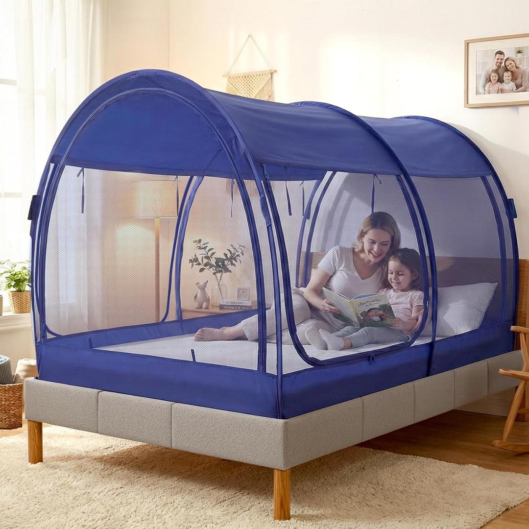 LEEDOR Bed Tent Dream Tents Bed Canopy Shelter Cabin Indoor Privacy Warm Breathable Pop Up Twin/Full/Queen for Kids and Adult Patent Pending(Mattress Not Included) (39"W x 75"L (Pack of 1), Mesh Navy)