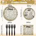 60th Birthday Plates and Napkins Party Decorations for Women Men, 1966 60th Vintage Birthday Disposable Paper Tableware Decoration, 60 Year Old Themed Forks Party Supplies Serve 24