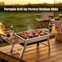 Portable Folding Charcoal Grill Tool-Free Assembly Stainless Steel BBQ Grill with Slide-Out Ash Pan & Side Trays, Compact Outdoor Barbecue for Camping, Picnic, Tailgating