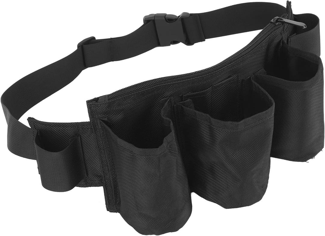 OUKENS Garden Tool Belt, Black Waterproof 600D Oxford Fabric Adjustable Gardening Waist Bag Tool Pouch with 6 Pockets & 2 Straps, for Outdoor/Camping/Gardening/Cleaning/Housekeeping