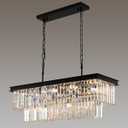 Weesalife Crystal Chandeliers for Dining Room 11-Light Black Modern Chandelier Rectangle Contemporary Pendant Light Fixture for Kitchen Island Bar L33.5 Inch