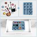 Jalopink Silicone Makeup Organizer Drawer Set with Clear Lid - Stackable Vanity & Bathroom Drawer Organizer, Adjustable Compartment Desk Drawer Organizer for Cosmetics, Toiletries, Office Supplies