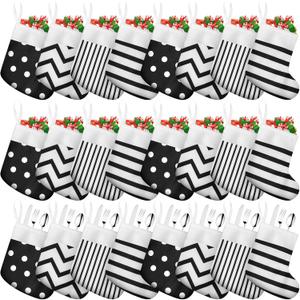 Realspring 24 Pcs Mini Christmas Stockings 6 Inches Black and Whit Small Stockings Christmas Dot Fireplace Hanging Decorations for Xmas Tree Fireplace Gift Present Filled