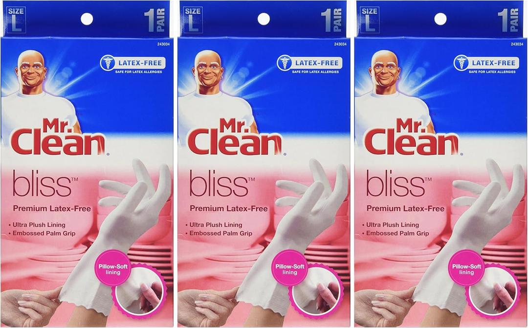 Mr. Clean 243034 Bliss Premium Latex-free Gloves, Large, 3 Pairs