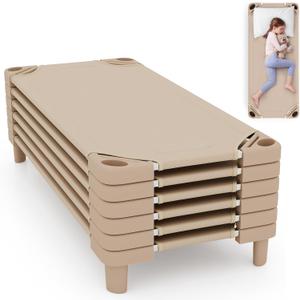 KOTEK Stackable Sleeping Daycare Cots for Kids, Portable Toddler Nap Cots, 52" L x 23" W, Ready-to-Assemble, Space-Saving Children Naptime Cot for Classroom Preschool (Set of 6, Sand)