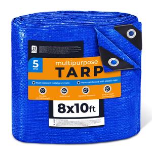 Heavy-Duty Blue Poly Tarp 4' x 6' (2-Pack) UV-Resistant, Waterproof, Weatherproof Multipurpose 5 Mil Tarp for Cars, Boats, RVs & Outdoor Use Durable Polyethylene Cover by 21 Home