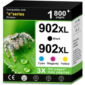 902XL Ink Cartridges Black Color Combo Pack Compatible for HP Printer for HP 902 XL for HP902 4-Pack Series OfficeJet Pro 6960 6950 6958 6970 6962 6975 6954 6951 6956 6961 Black Cyan Magenta Yellow