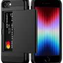 for Apple iPhone SE (2022) /SE (2020) / 8/7 Case with Credit Card Holder, Wallet Case Slide Cover Dual Layer Hard PC Rubber Cover Phone Case for iPhone 7 8 SE2 SE3 4.7' Black