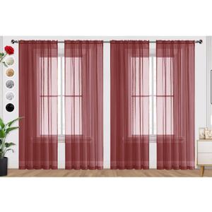 SpaceDresser Burgundy Sheer Curtains 4 Panels Rod Pocket Semi-Sheer Curtain 63 Inches Long Light Filtering Voile Window Drapes for Bedroom Living Room Kitchen, Each 52W x 63L
