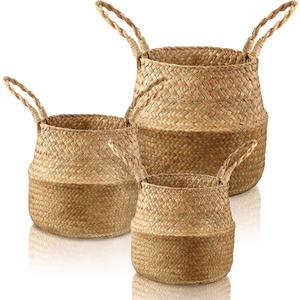 Patelai 3 Set Seagrass Belly Storage Basket Woven Plant Pot Holder with Handles for Plants Picnic Grocery Laundry(Natural Color) Patelai 3 Set Seagrass Belly Storage Basket Woven Plant Pot Holder with Handles for Plants Picnic Grocery Laundry(Natural Color)