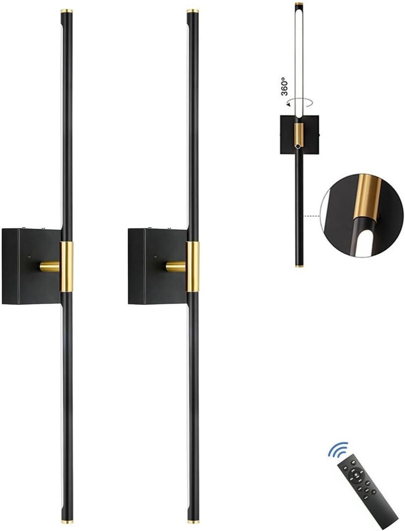 Battery Operated Wall Sconce with Remote Control Dimmable Wall Sconces Set of Two,Dimmable Wireless LED Wall Lamp,USB Rechargeable Wall Lights ,360°Rotate ,for Living Room, Bedroom,28 In(Black,4pack)