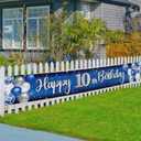 Happy 10th Birthday Decorations,10th Blue & Silver Balloon Large Birthday Hanging Banner Sign,Cheers to Ten Years Old Bday Party Supplies.
