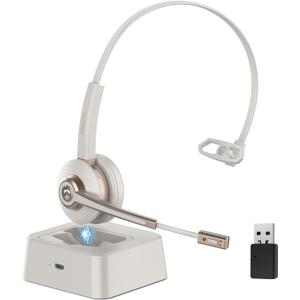 Vonztek Bluetooth Headset with Microphone, Wireless Headset V5.2 with AI Noise Canceling Mic&USB Dongle, Wireless Headphones with Charging Base and Mute Function for Computer/ Phone/ Office/ Skype