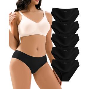 Jaywan Women's Seamless Underwear for Women 5-Pack No Show Panties for Women, Breathable Bikini Underwear for Everyday Wear Black (Black, M)