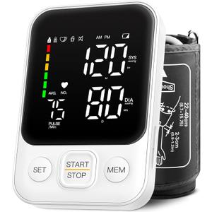 Blood Pressure Monitor Automatic Upper Arm Machine Accurate Adjustable Digital BP Cuff Kit Led Backlit Display 2 Users 240 Sets Memory Includes Storage Bag White