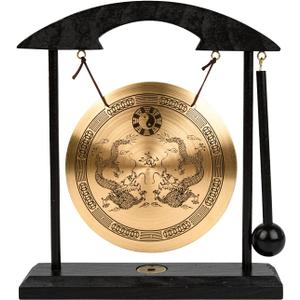 Zen Art Brass Feng Shui Desktop Gong for Home Office Table Decor Collectible Figurines