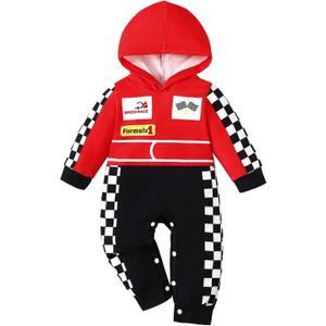 Baby Boy Costume Outfit Baby Clothes Uniform Hooded Romper (12-18 Months, Red-long)