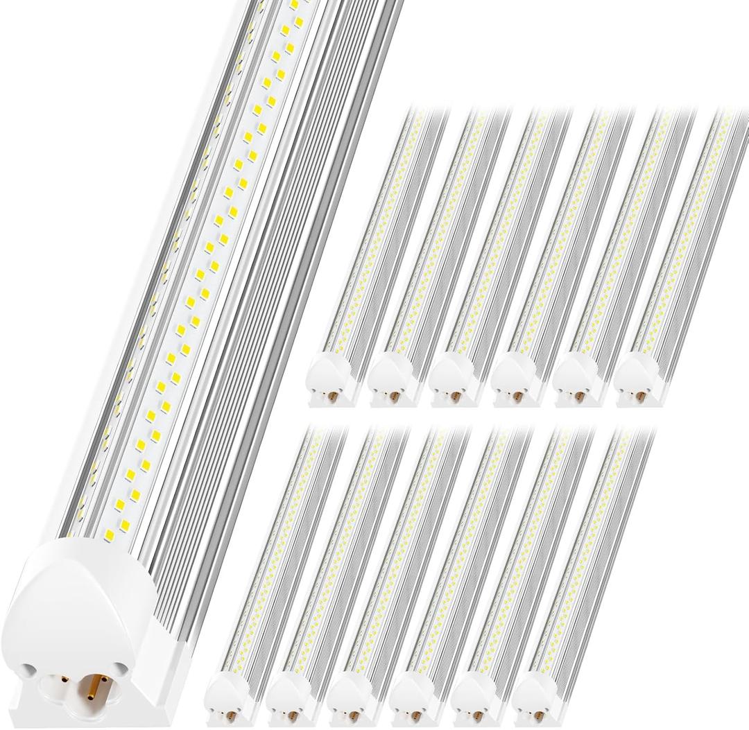 LED Shop Light 4FT, 6000K 50W 7500LM, Linkable Utility Ceiling Light Fixture, 4 Foot T8 Integrated LED Tube Lights, V Shape High Output, Linkable with On/Off Switch (12 Pack)