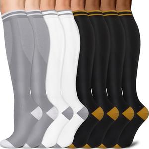 Sooverki Copper Compression Socks for Men & Women 8 Pack 15-20mmHg - Knee High Stockings Best Support for Running Athletic L/XL