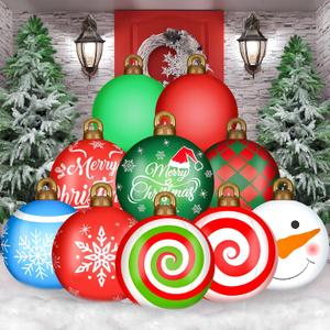 Jetec 32 Inch Giant PVC Inflatable Christmas Ball Ornaments Large Xmas Blow Ball Decorations Inflatables Outdoor Holiday Decorations Christmas Blow up Yard Decor(10 Pcs,Classic Pattern)