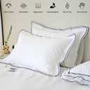Set of 2 Elegant Embroidery Pillowcases, King Size, 100% Cotton - White Good Feeling Shams, Elegant Trims, Softer and Breathable Pillow Covers, 20x36 inches