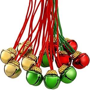 60 Pieces Christmas Bell Necklaces Christmas Holiday Necklaces for Christmas Supplies (Red, Green, Gold)