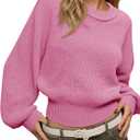Saodimallsu Womens Batwing Long Sleeve Sweaters Casual Crewneck Loose Chunky Knit Fall Pullover Tops (Pink, L)