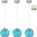 3 Pack 6" Blue Coastal Pendant Light Kitchen Island,Glass Globe Ocean Ceiling Light Fixture Beach House,Dimmable Hemp Rope Light Fixture Hanging For Bathroom Living Room Farmhouse Bedroom(Bulb Incl.