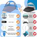 Happy Travel Beach Tent, UPF 50+ UV Protection Sun Shade Shelter for 6 Person, Portable Beach Canopy for Family & Baby, Lightweight & Easy Setup Beach Cabana with 3 Ventilation Mesh Windows, Dark Blue