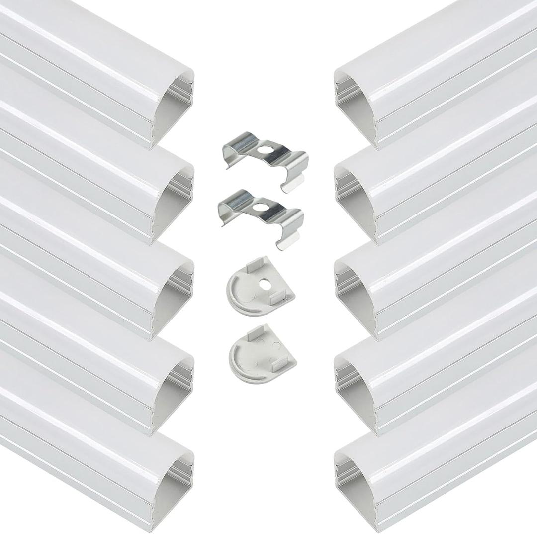 Muzata 10Pack 6.6FT/2M Upgraded Excellent Spotless LED Channel Silver Deeper LED Strip Diffuser Channel with Thicker Milky White Cover No Hot Spots U109 WW 2M